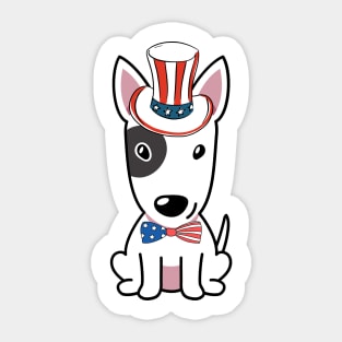 Funny bull terrier dog is wearing uncle sam hat Sticker